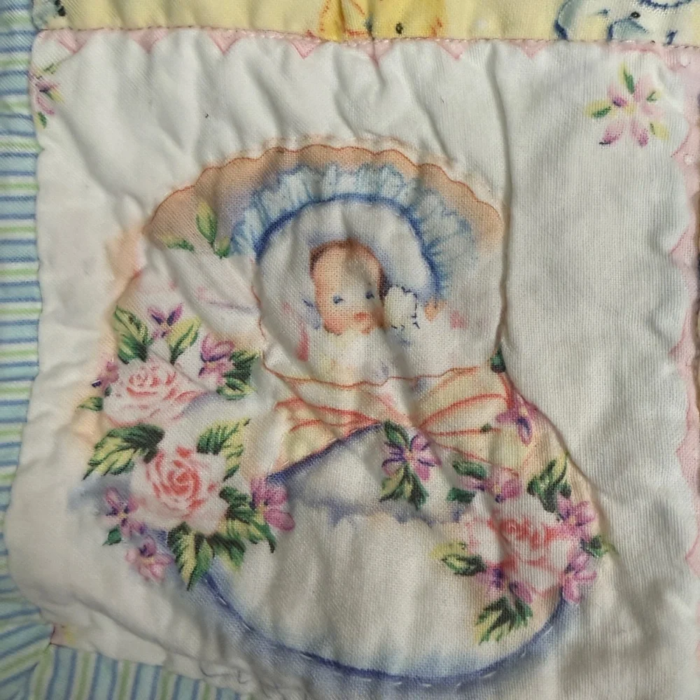 Pastel Yellow & Blue Baby Patchwork Quilt - Charming Nursery Bedding‎
